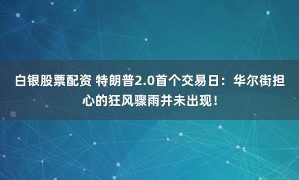 白银股票配资 特朗普2.0首个交易日：华尔街担心的狂风骤雨并未出现！